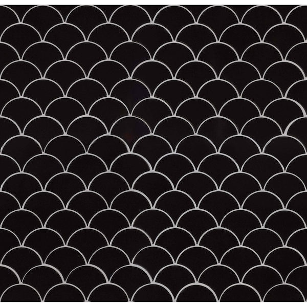 Retro Nero Scallop SAMPLE Glossy Porcelain Mesh-Mounted Mosaic Tile